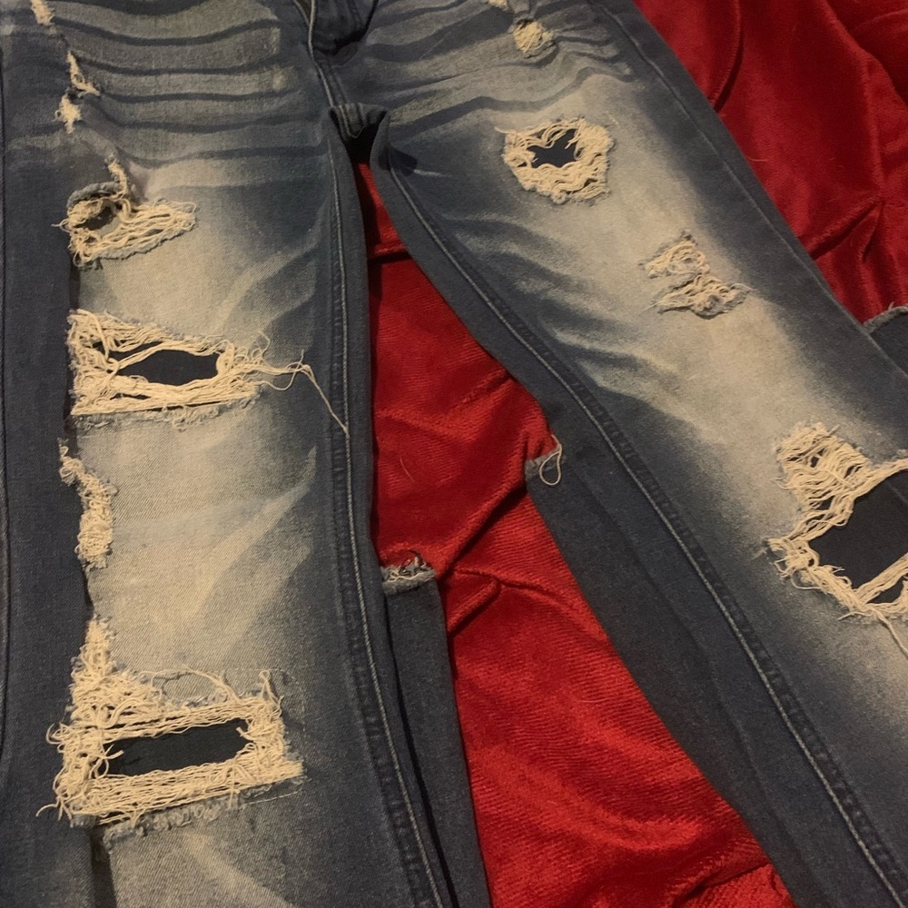 Women's Distressed Blue Flare Jeans